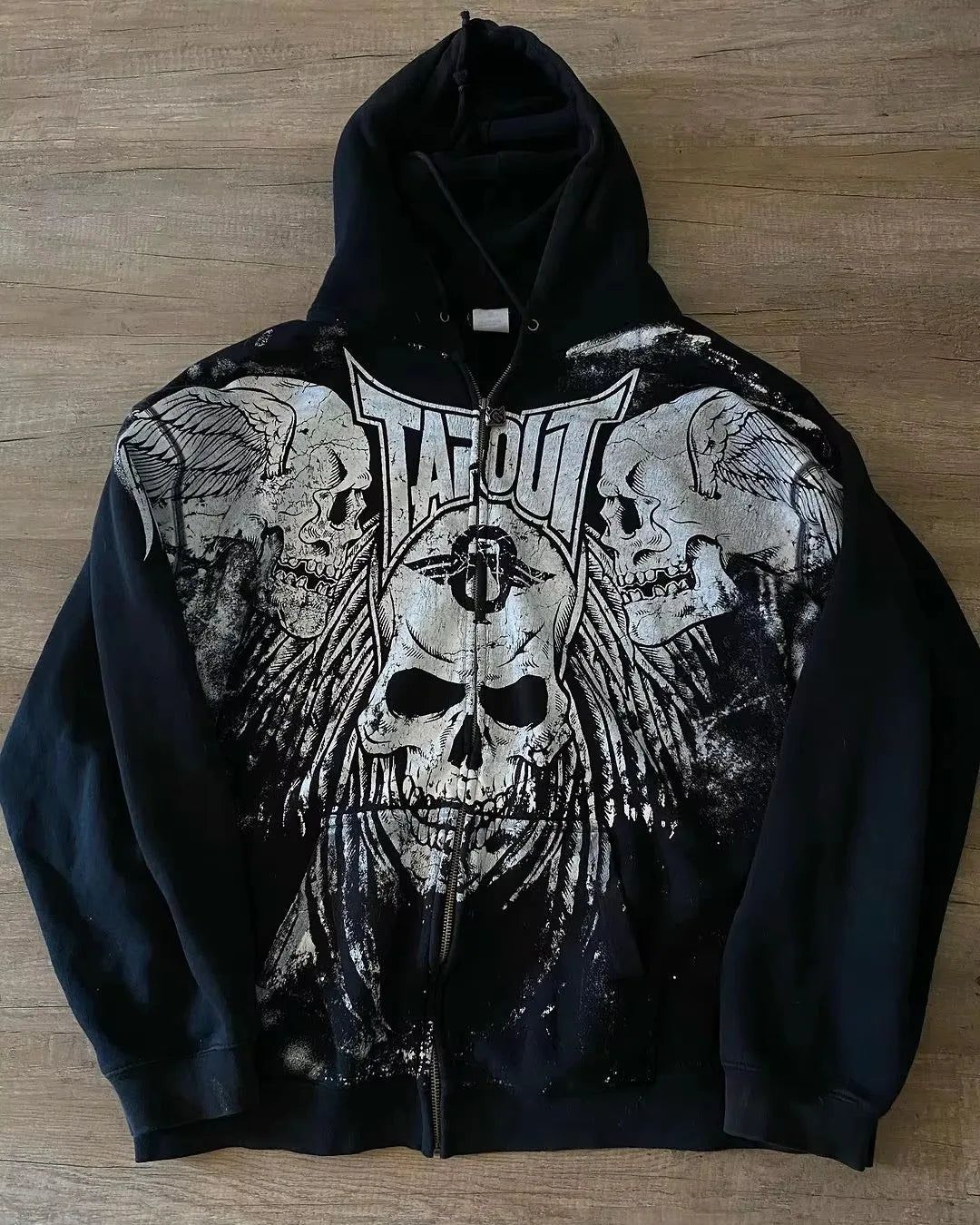 Y2K Street Gothic Hoodie Punk Classic Retro Skull Print Zipper Hip Hop Leisure Sweater New Personality Hoodie Street Wear