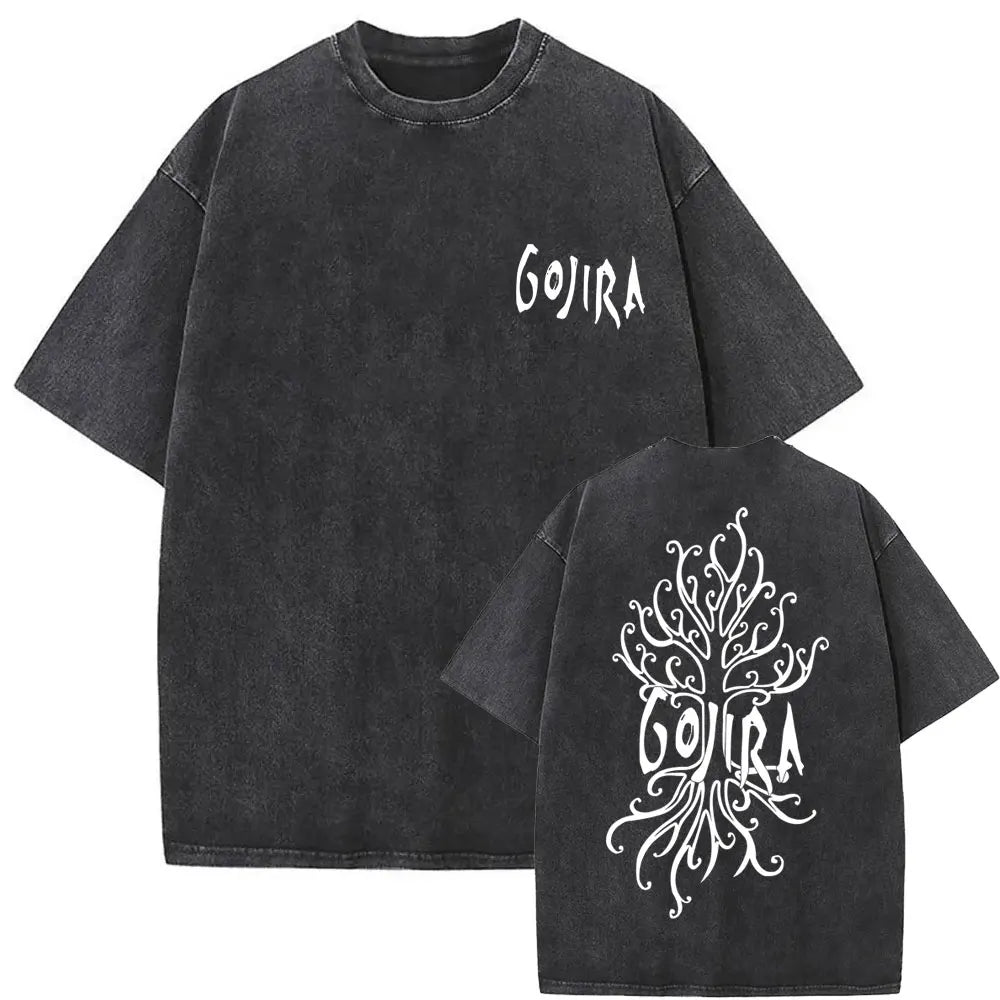 Washed Vintage Metal Rock Band Gojira The Flesh Alive T-shirt Men Women Fashion Oversized T Shirts Men's Casual Cotton T-shirts