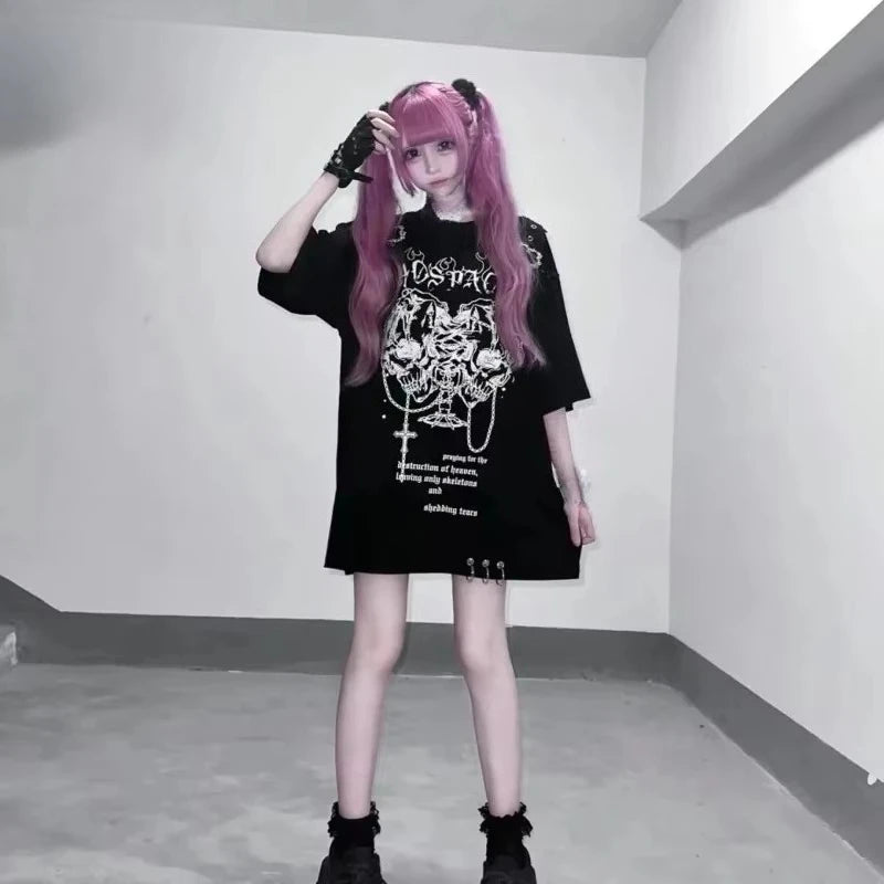 Y2k T shirts Female Gothic Japanese Tees Casual Short Sleeve Cartoon Summer T-shirt Tops Women's Clothes Fashion New Clothing