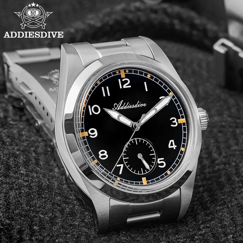 ADDIESDIVE 36mm Men Quartz VH60 Watch AD2099 BGW9 Luminous Bubble Mirror Pot Cover Glass 10Bar Waterproof Stainless Steel Watch