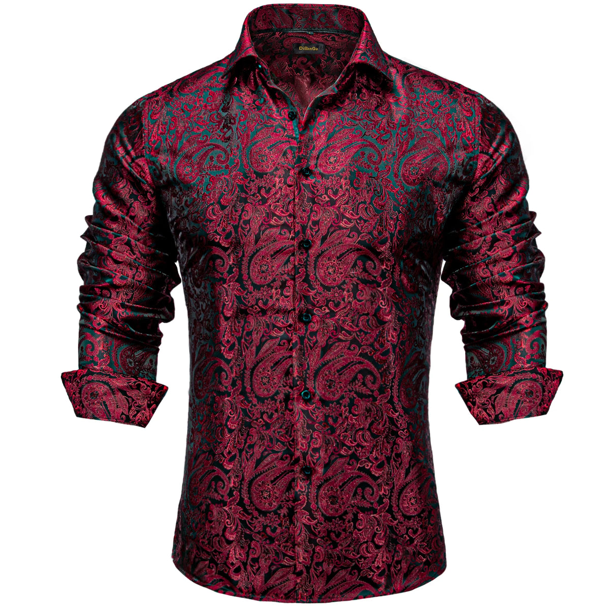 Men's Long Sleeve Black Paisley Dress Shirts Casual Tuxedo Social Shirt Luxury Designer Men Clothing