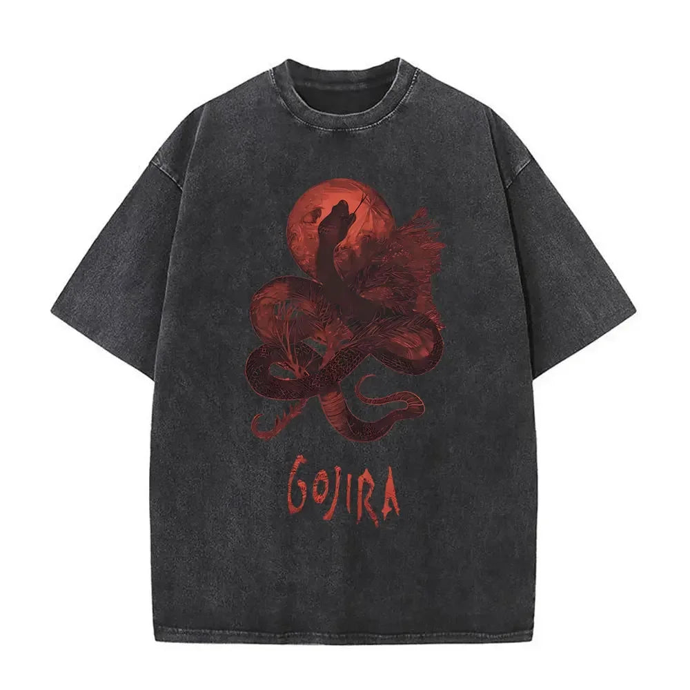 Washed Vintage Metal Rock Band Gojira The Flesh Alive T-shirt Men Women Fashion Oversized T Shirts Men's Casual Cotton T-shirts