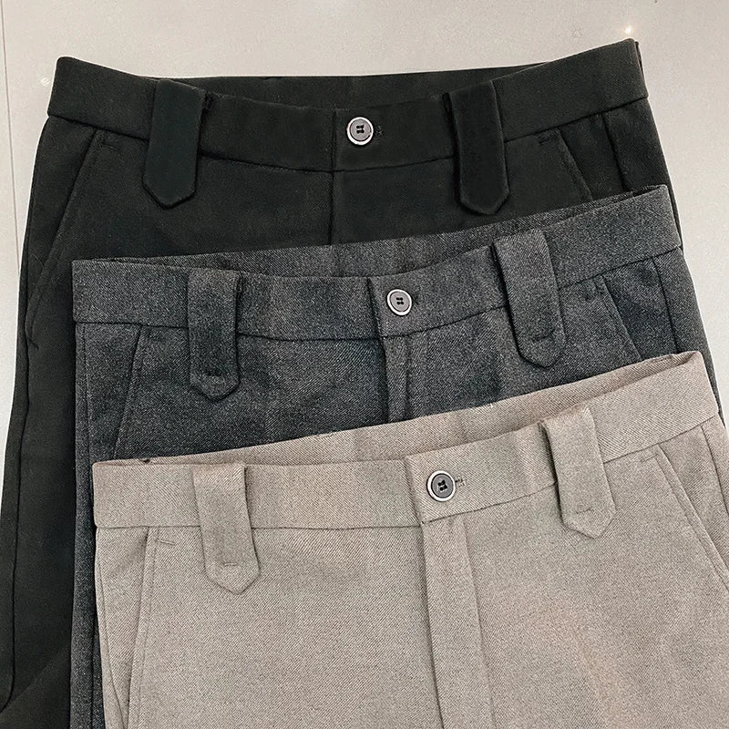 Autumn Winter Thickened Suit Pants Men Casual Slim Fit Straight Trousers Formal Business Woolen Cloth Social Office Dress Pants