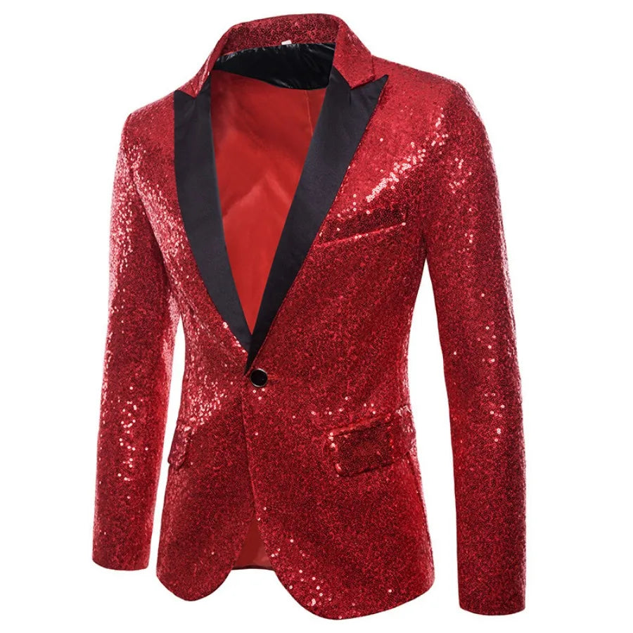 Blazer Long Sleeve Suits Men Two Pieces Sequins Blazers Single Button Business Jackets Straight Pants Ankle Length Pockets Party