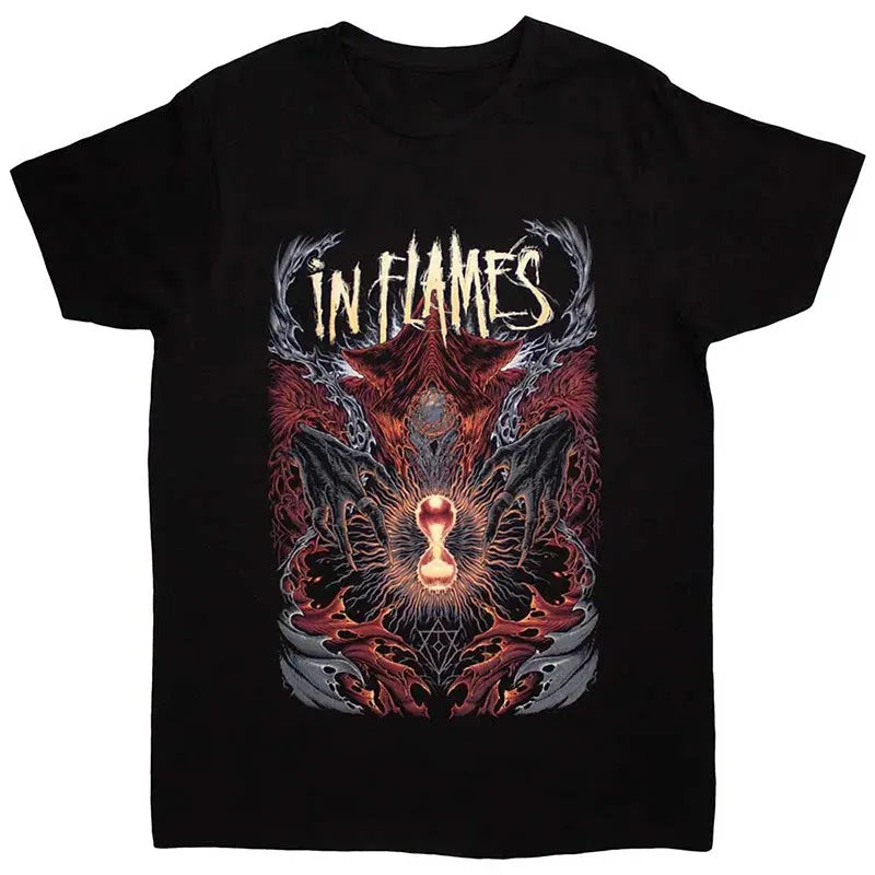 Y2k Summer in Flames Band Swedish Metal Rock European and American Trendy Brand Men's Short-sleeved Pure Cotton Printed T-shirt