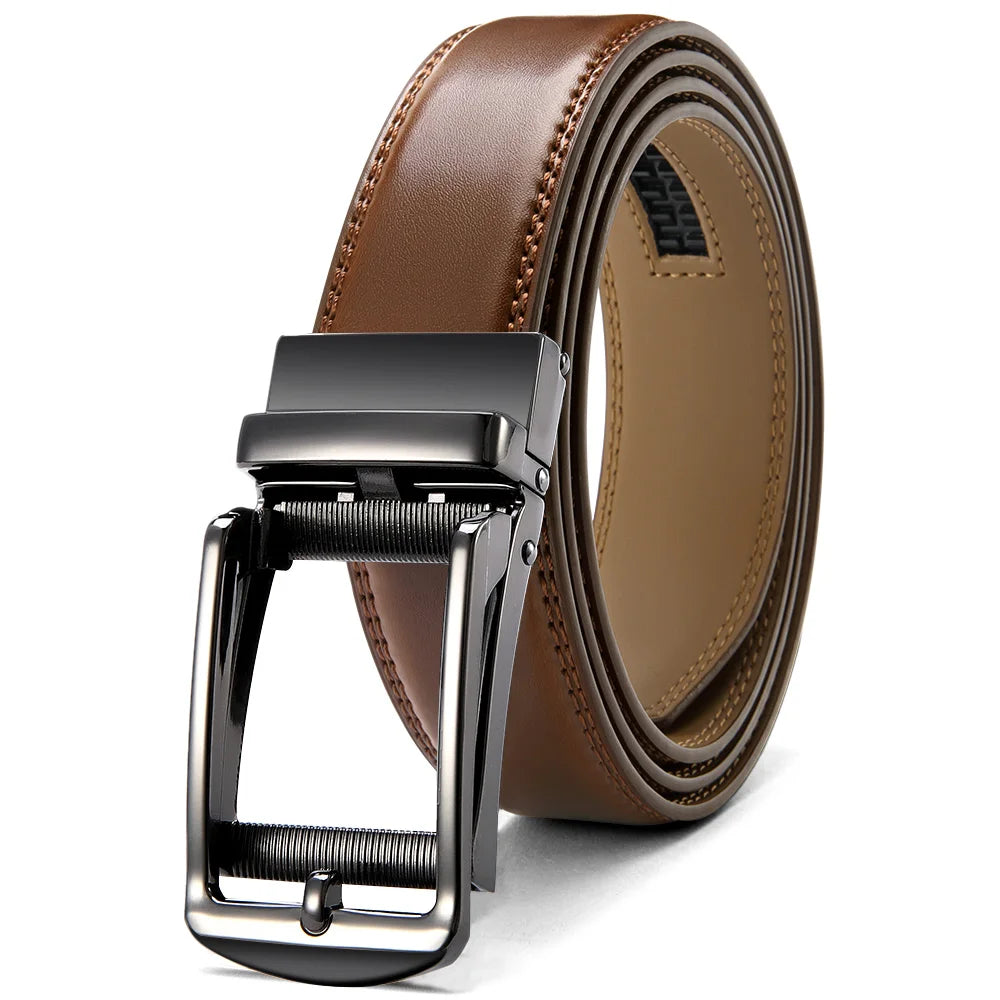 DOOPAI Mens Leather Belt  Automatic Genuine Leather Belts Leisure Fashion Ratchet Belts for Men Pants Waistband Ремень
