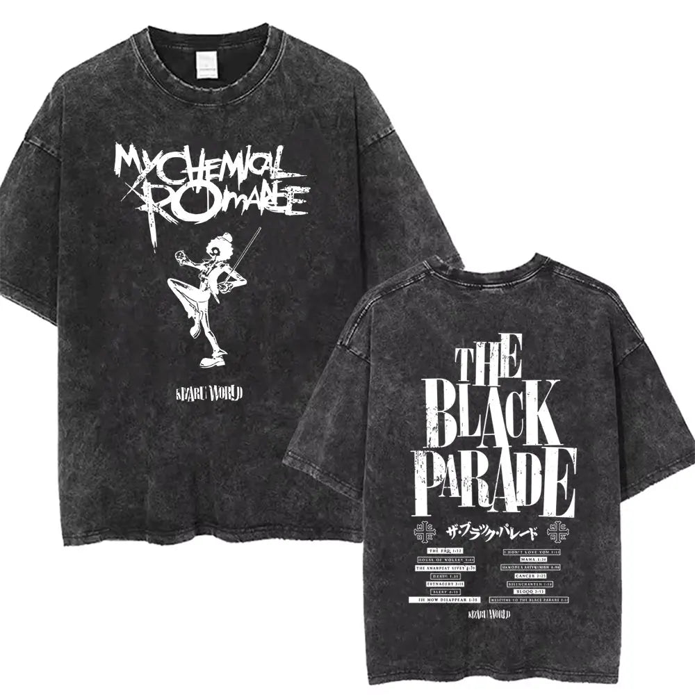 Washed Vintage Rock Band My Chemical Romance The Black Parade Tour 2025 T-shirt Men Women Retro Punk Emo Skeleton T Shirts Tops